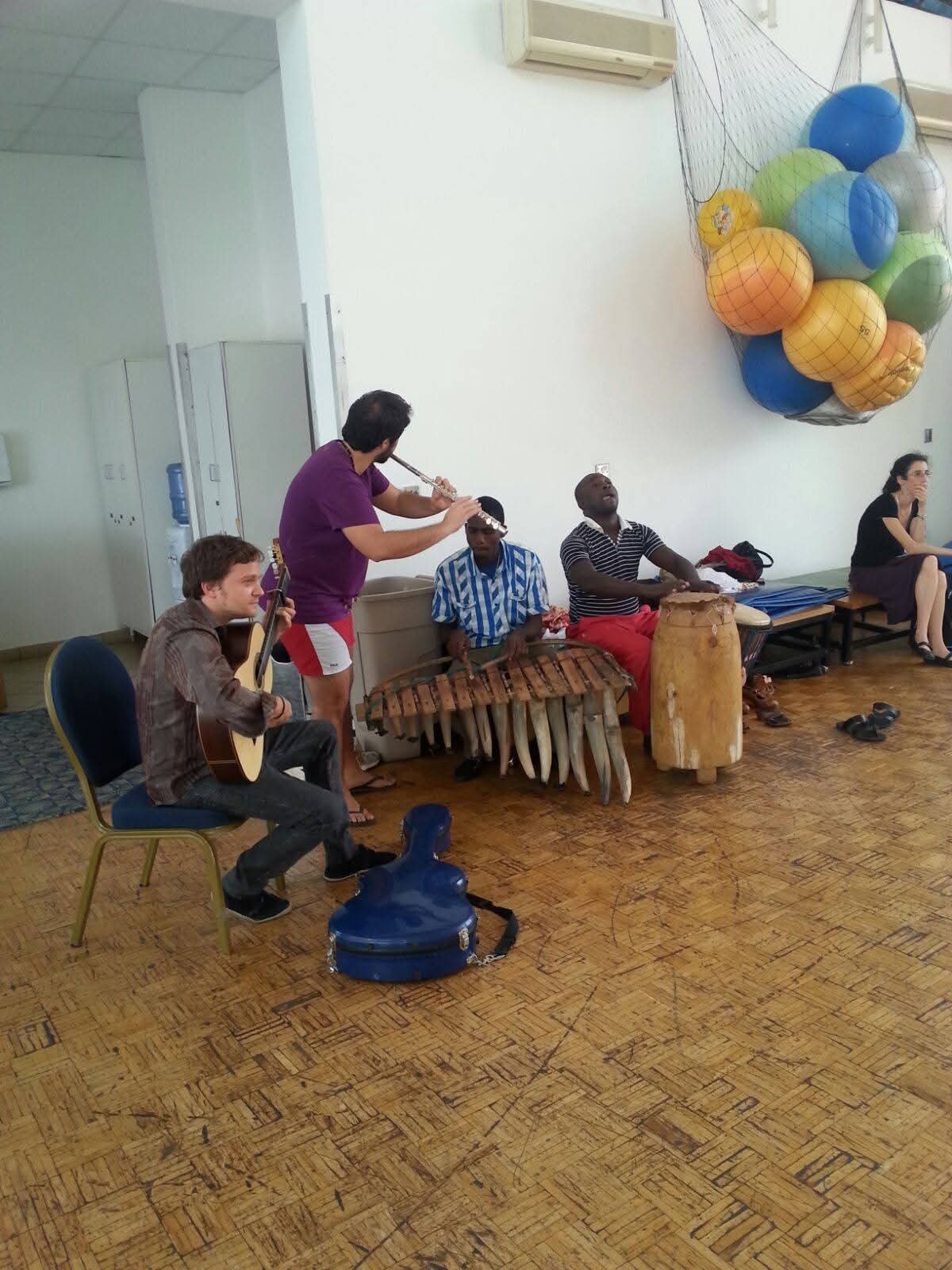 Music rehearsal with balafon and percussion